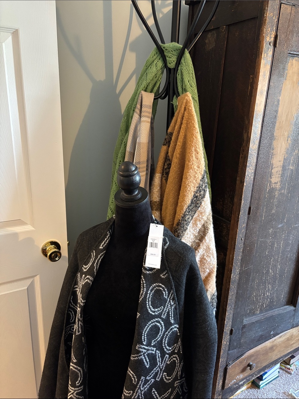 Women’s Black Patterned Open-Front Cape, 2 Plaid Capes, Green Wrap